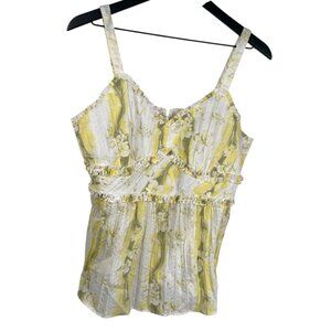 Cato Top Women's Yellow Sz L Babydoll Sleeveless Floral Romantic Bloomcore Fairy